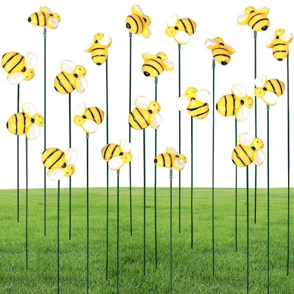 20 Pack Bee Garden Stakes for Decoration, Cute Decorative Little Bee Plant Stake