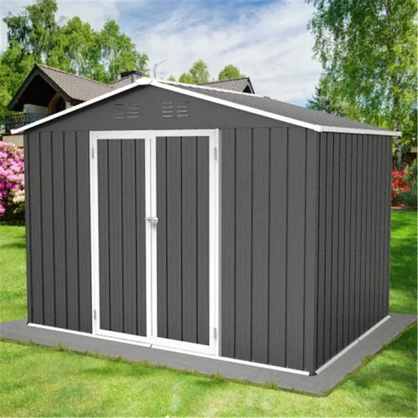 Greesum Metal Outdoor Storage Shed Steel Utility Tool Shed Storage House with Door & Lock