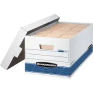 Bankers Box - STOR/FILE Storage Box, Legal, Locking Lid, White/Blue - 4/Carton