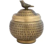 Creative Co-Op Decorative Hammered Metal Container w/ Lid & Bird Finial