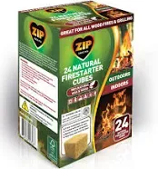 Zip Natural Firestarter Cubes 24 Pack Indoor And Outdoor Fires 100% Natural