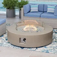 COSIEST Outdoor Round Propane Fire Pit w Wind Guard and Fire Glass