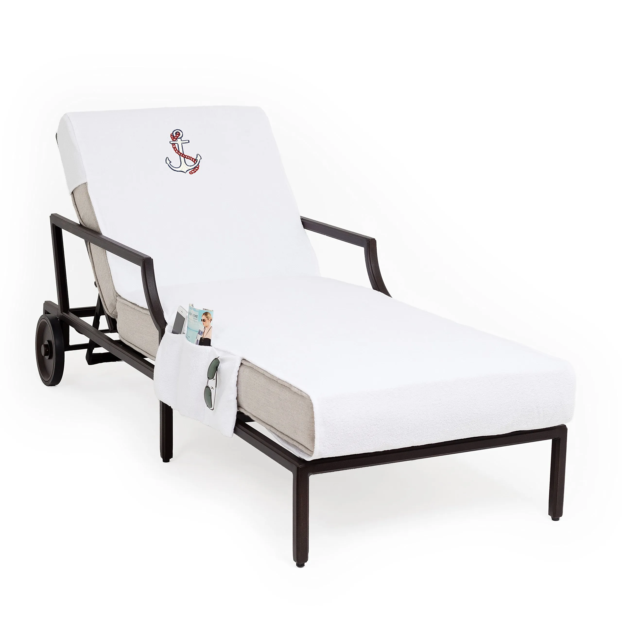 Standard Size Chaise Lounge Cover Embroidered With Anchor Bedding In White