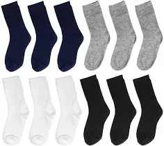 Falari 12-Pack Boy Girl Toddler Kids Cotton Crew Socks Black White