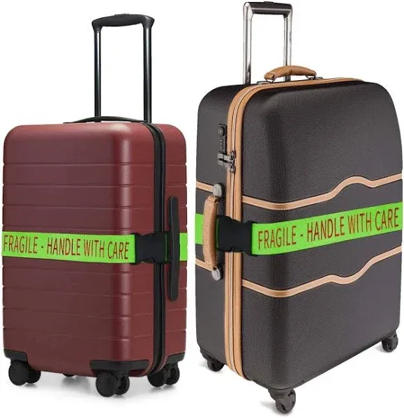 2 Pack - Bright Luggage Straps - Fragile - Handle with Care - for 