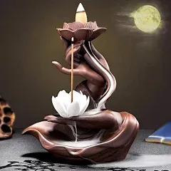 Fashion&amp;Man Elegant Lotus Incense Burner Waterfall Incense Holder Ceramic Censer