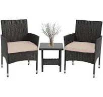 FDW Outdoor Wicker Bistro Rattan Chair Conversation Set with Coffee Table