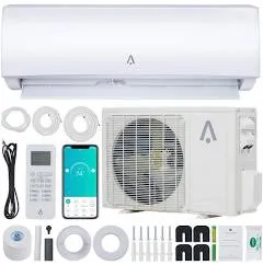 9000 BTU Smart Air Conditioner System, 19 Seer2 Split Inverter Ac with Pre-Charged Heat Pump & Installation Kit, WiFi and Remote Control, Cools Rooms Up to 450 Sq. Ft, 115V, White