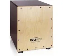 Pyle Wooden Stringed Acoustic Cajon Drum Box Percussion Hand Instrument, Brown