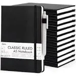 12 Pack Notebooks Journals Bulk with 12 Black Pens, feela A5 Hardcover Notebook Classic Ruled Journal Set with Pen Holder for School Business Work Tra