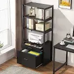 Modern Bookshelf with 2 Drawers, File Cabinet with File Cabinet Black