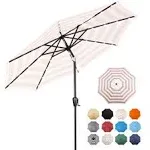 Sun-Ray 9' Round Steel 8-Rib Solar-Lighted Patio Umbrella Beige and White Stripe 9'