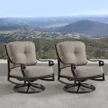 Oakland Living Aluminum Outdoor Swivel Club Finish with Thick Tan Polyester Cushions Deep Seating Rocking Chairs