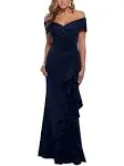 Xscape Womens Ruffled Off-The-Shoulder Evening Dress