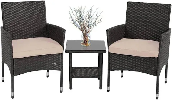 FDW Outdoor Wicker Bistro Rattan Chair Conversation Set with Coffee Table