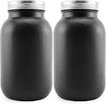 Darware Black Chalkboard Mason Jars (Quart size, 2-Pack); Black-Coated Blackboard Surface Glass Jars for Arts and Crafts, Gifts, and Rustic Home