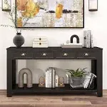 Kinbor 60 Long Console Table, Entryway Table with 4 Drawers & Storage Shelf, Black