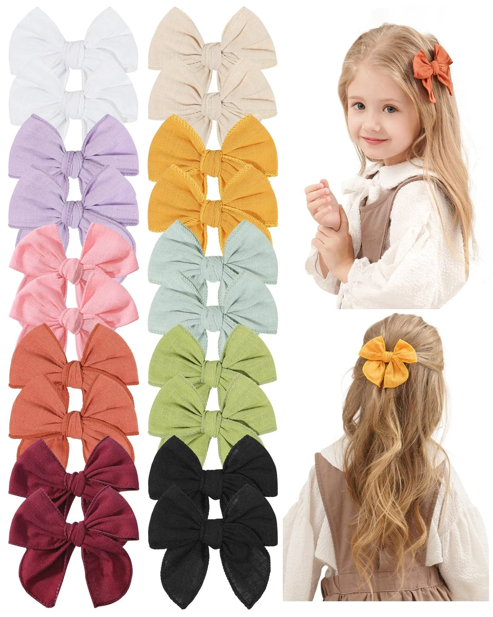 doboi 20PCS Fable Bows 4.5 Inch Hair Clips Baby Girls Cotton Linen Bows for Girls Solid Color Hair Accessories for Baby Toddlers Kids