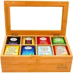 8-Compartment Natural Bamboo Tea Box with Acrylic Window and Wooden Finish