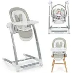 HONEY JOY 3 in 1 Baby Swings, Convertible Highchair for Babies and Toddlers, Compact Portable Infant Swing, Infant Booster Seat w/Double Tray, Music & Wheels, Easy Folding, Double Food Tray(Gray)