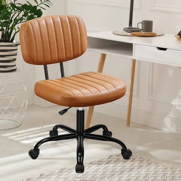 Armless Office Desk Chair PU Leather Low Back Lumbar Support 360° Swivel Wheels