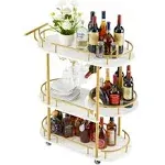 J-yaamizz Gold Bar Carts with 4-tier Storage Shelves, Mobile Bar Serving Cart with Wine Rack and Glass Holder for Kitchen