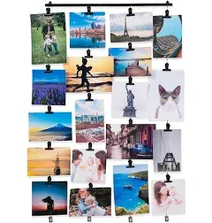 You Have Space Hanging Picture Display Photo Holder with 4 Metal Cable Strings and 20 Magnetic Clips Metal Black