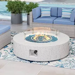 COSIEST Outdoor Round Propane Fire Pit w Wind Guard and Fire Glass