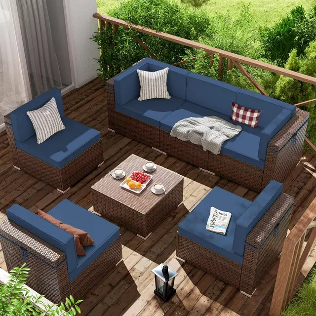 Elposun 7 Pieces Patio Furniture Set All Weather Outdoor Sectional Sofa