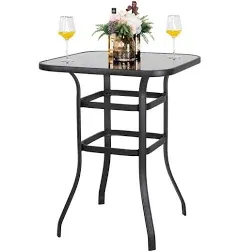 32 in. Glass top Metal Pub Height Bistro Square Outdoor Table