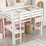 HomSof White Twin Loft Bed with Integrated Desk for Study and Leisure