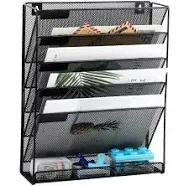 File Organizer Mesh 5-Tier Hanging File Organizer Vertical Holder Rack Black