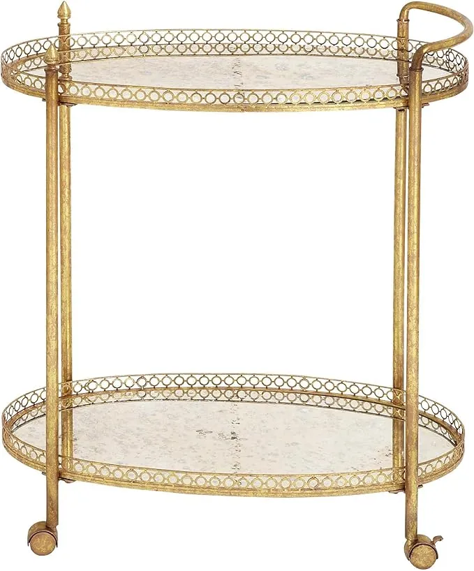 Juniper + Ivory 35 In. x 30 In. Traditional Bar Cart Gold Iron and Glass - Juniper + Ivory 93749