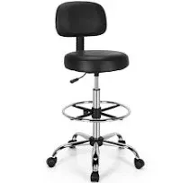 Costway Tall Swivel Drafting Chair with Adjustable Backrest Foot Ring - Black