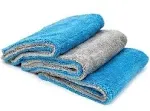 [Royal Plush] Double Pile Microfiber Detailing Towel (16 in. x 16 in, 700 GSM) - 3 Pack (Blue/Gray)