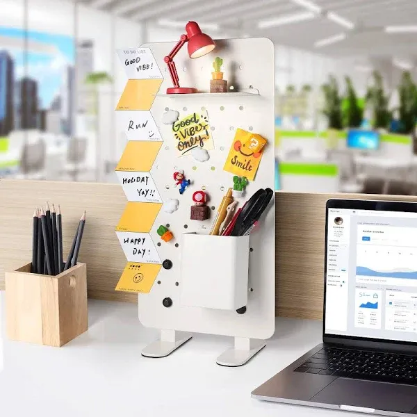 Cute Office Desk Accessories, TRAUST x Metal Office Pegboard Cute Desk Organizer White as Desk Top Organizer, Office Desk Decorations for Women and Funko Shelf, Craft Organization