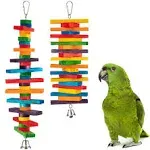 MEWTOGO 2Pcs Bird Toys - Parrot Toys with Multicolored Natural Wooden Blocks, Bird Chewing Sticks Toys for Conures Parakeets Cockatiels Lovebirds African Grey Macaws Amazon Parrots