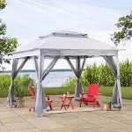 Sunjoy 11 ft. x 11 ft. Gray Pop Up Portable Steel Gazebo