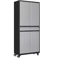 LISSIMO Freestanding Cabinet 31.5&#034; x 72.8&#034;H Steel Black w/ 4-Door Drawer + Wheel