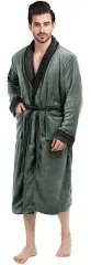 NY Threads Luxurious Men's Shawl Collar Fleece Bathrobe Long Spa Robe