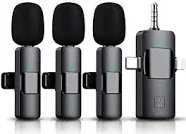 3 in 1 Wireless Lavalier Microphone for iPhone, iPad, Android, Camera,12-Hour Battery, Mini Noise Reduction Recording Mic 2.4G Ultra-Low Delay, Microp