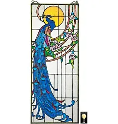 Toscano Peacocks Sunset Stained Glass Window  TF26313