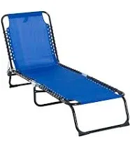 Outsunny Folding Chaise Lounge Pool Chair, Patio Sun Tanning Chair, Outdoor Lounge Chair with 4-Position Reclining Back, Breathable Mesh Seat for Beach, Yard, Patio, Dark Blue