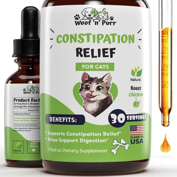 Woof 'n' Purr Constipation Relief for Cat - Cat Constipation Relief - Cat Laxative - Cat Laxative Constipation Relief - Constipation Relief for Cats - Cat Stool Softener - 1 fl oz - (2)