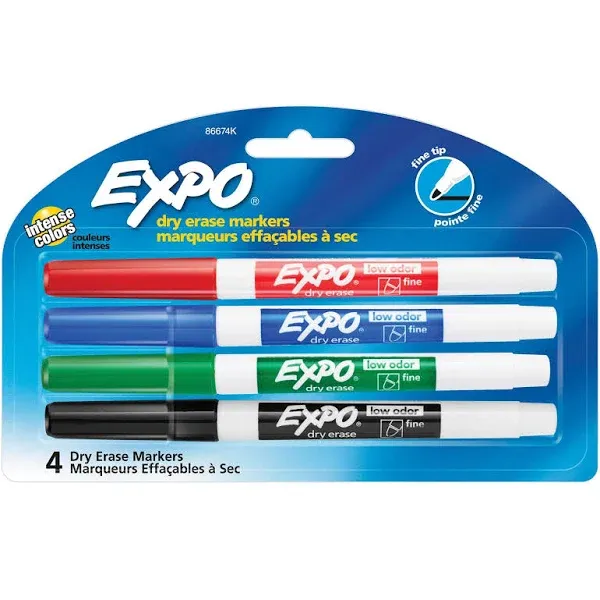 Expo Markers, Dry Erase, Fine Tip - 4 markers