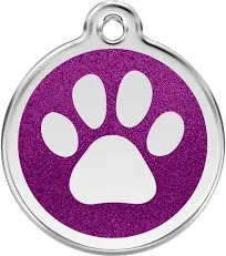 Red Dingo Glitter Paw Print Pet ID Dog Tags in Stainless Steel with Enamel