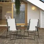 Outsunny 2 Pieces Outdoor Folding Chair Set, Portable Capimg Chairs with Armrest for Patio, Pool, Beach, Cream White