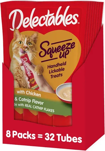 Delectables Squeeze Up Lickable Wet Cat Treats Chicken Catnip 32 Count