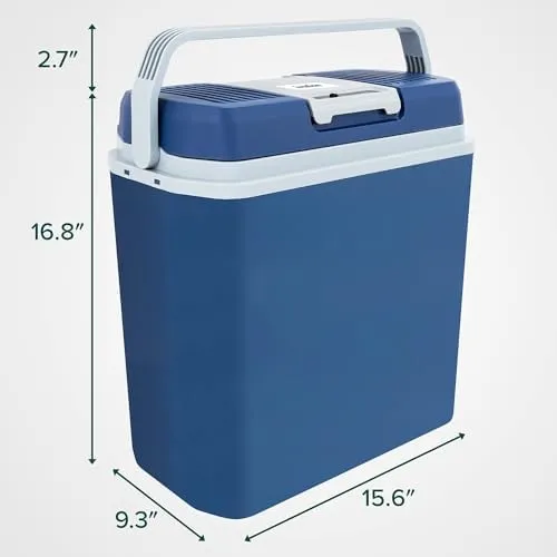 Ivation Car Fridge w/ Handle Wheels Electric Cooler Warmer Portable 24L Blue