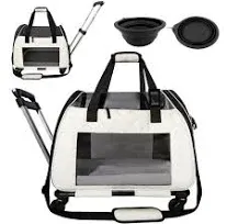 Rolling Large Cat &amp; Small Dog Carrier with Wheels | Collapsible White &amp; Black